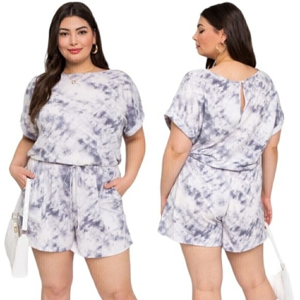 New! Gilli Tie Dye Jersey Short Sleeve Stretchy Comfy Lounging Casual Romper